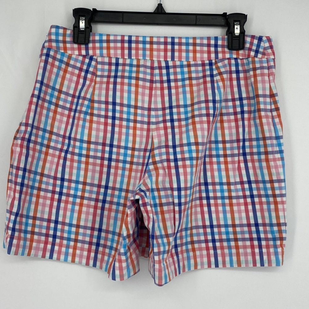 Talbots Petites Size 8P Skort Pink Blue Orange Gingham Check Faux Wrap Cotton - Picture 4 of 7